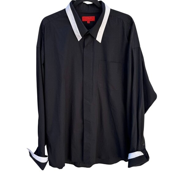 Jean/Paul Mens Black Button-Up White Collar French Cuff Formal Party Shirt XXL - Picture 1 of 8